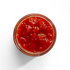Sweet Red Pepper Relish jar from above, open, showing the diced red pepper relish